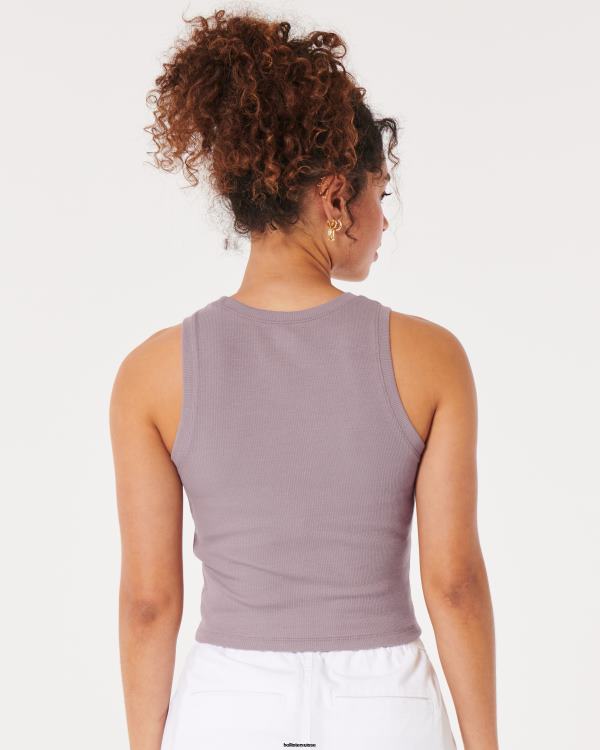 débardeur côtelé à col montant femmes gris violet Hollister hauts RRRJX50