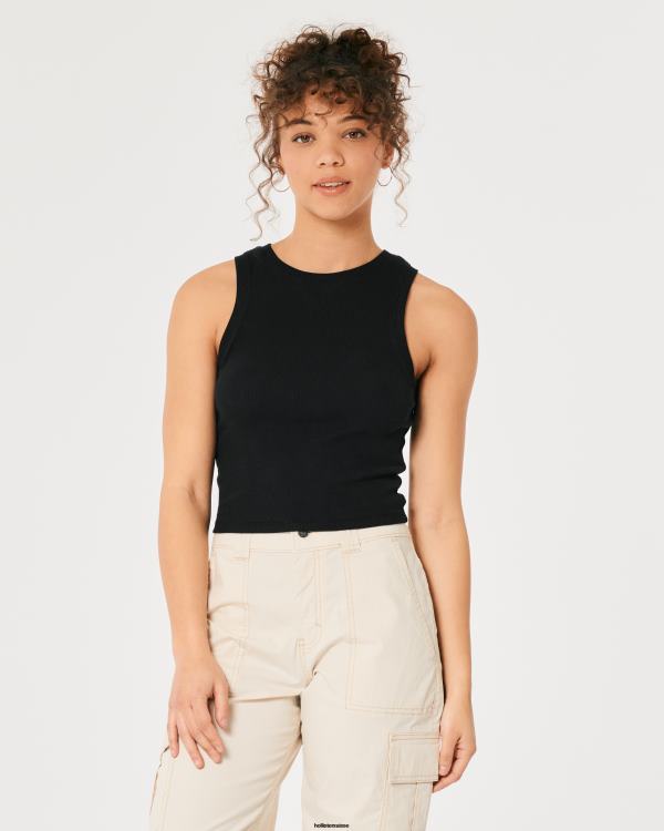 débardeur côtelé à col montant femmes noir Hollister hauts RRRJX16