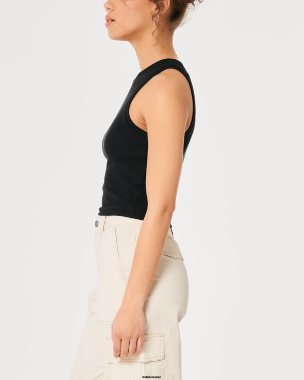 débardeur côtelé à col montant femmes noir Hollister hauts RRRJX16