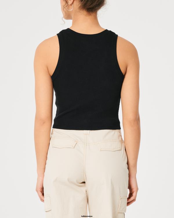débardeur côtelé à col montant femmes noir Hollister hauts RRRJX16