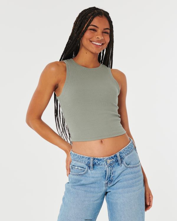débardeur côtelé à col montant femmes olive verte Hollister hauts RRRJX49
