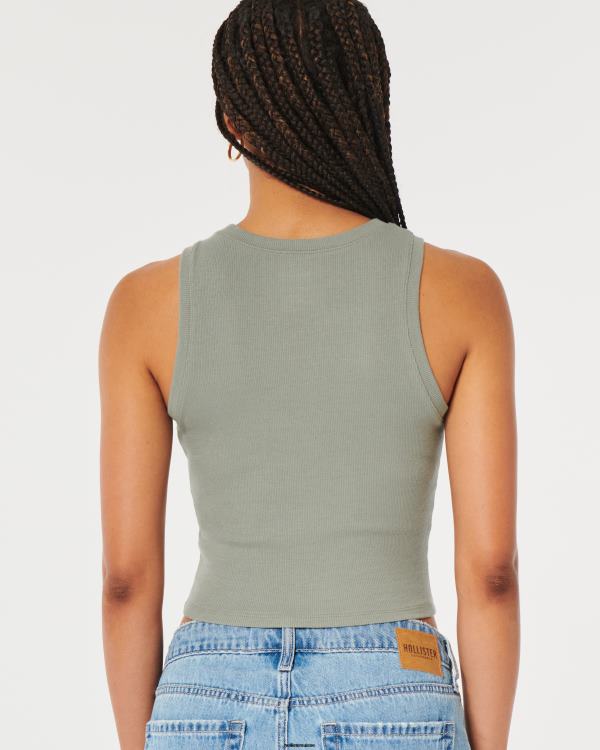 débardeur côtelé à col montant femmes olive verte Hollister hauts RRRJX49