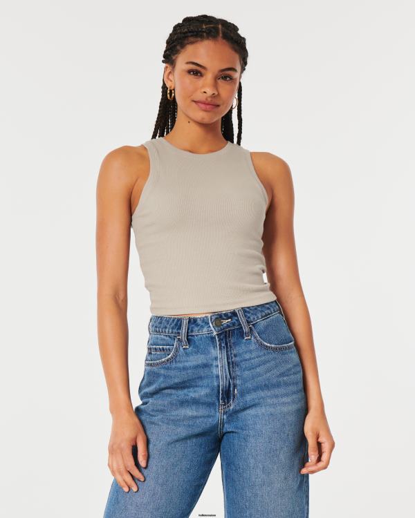 débardeur côtelé à col montant femmes taupe Hollister hauts RRRJX55