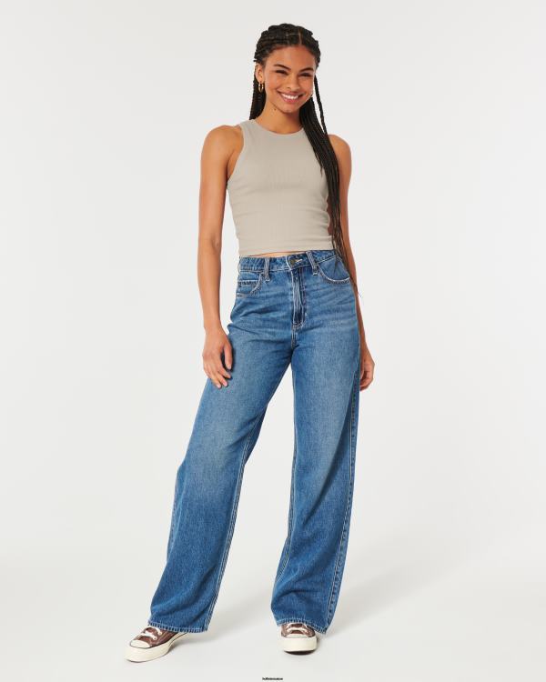 débardeur côtelé à col montant femmes taupe Hollister hauts RRRJX55