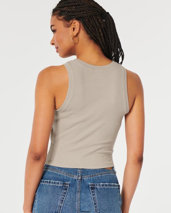 débardeur côtelé à col montant femmes taupe Hollister hauts RRRJX55