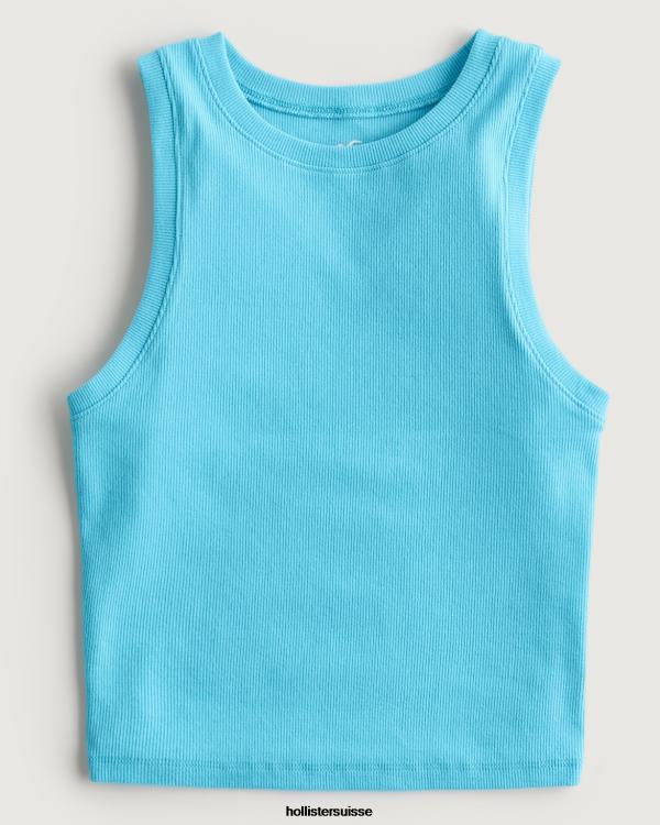 débardeur côtelé à col montant femmes turquoise Hollister hauts RRRJX378
