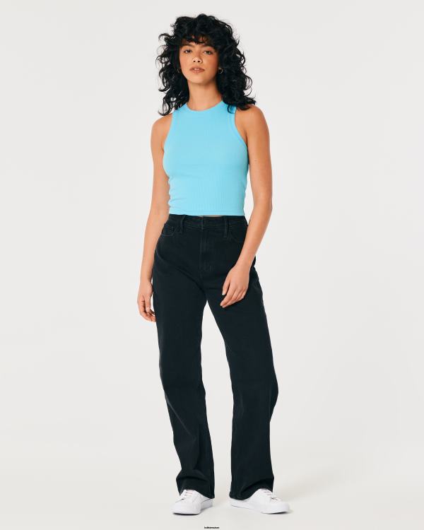 débardeur côtelé à col montant femmes turquoise Hollister hauts RRRJX378
