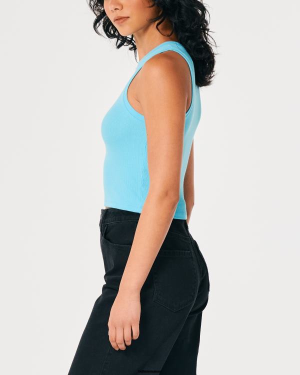 débardeur côtelé à col montant femmes turquoise Hollister hauts RRRJX378