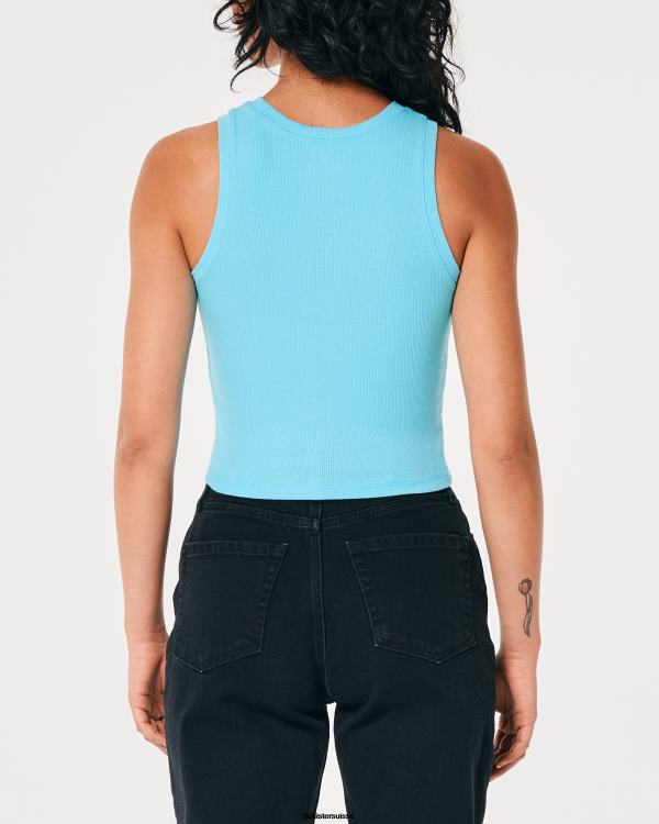 débardeur côtelé à col montant femmes turquoise Hollister hauts RRRJX378