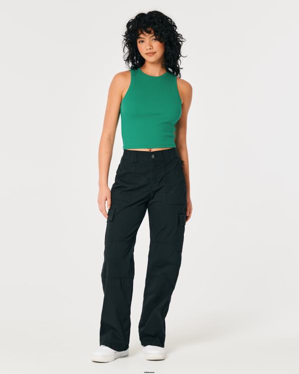 débardeur côtelé à col montant femmes vert Hollister hauts RRRJX395