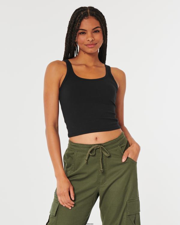 débardeur côtelé femmes noir Hollister hauts RRRJX328
