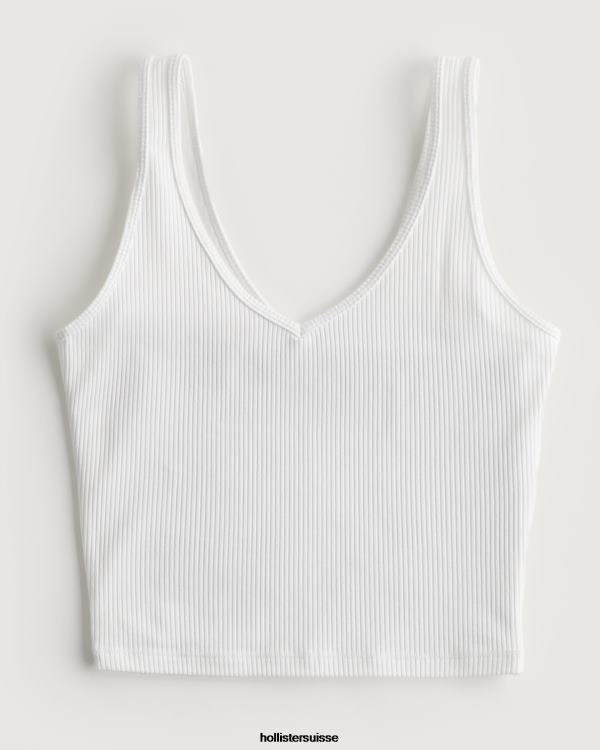 débardeur à col v en tissu côtelé sans couture femmes blanc Hollister hauts RRRJX31