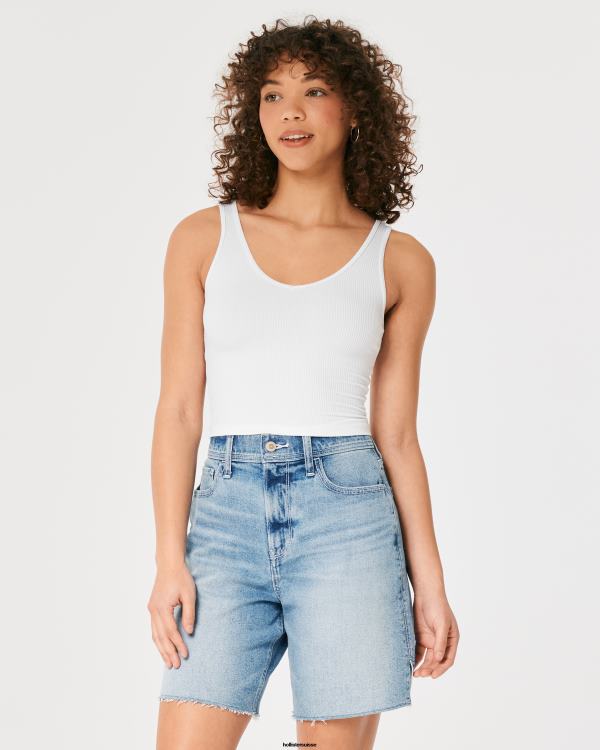 débardeur à col v en tissu côtelé sans couture femmes blanc Hollister hauts RRRJX31