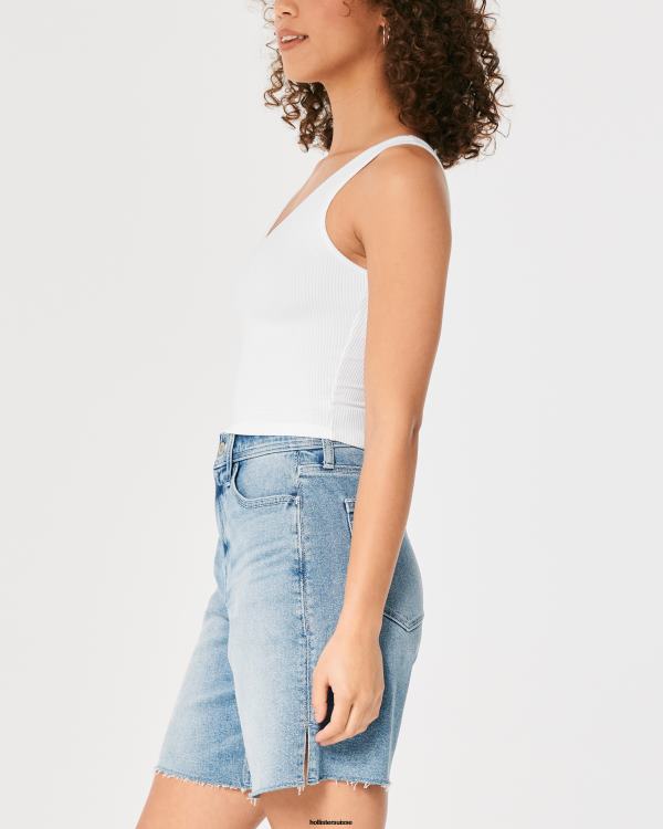 débardeur à col v en tissu côtelé sans couture femmes blanc Hollister hauts RRRJX31