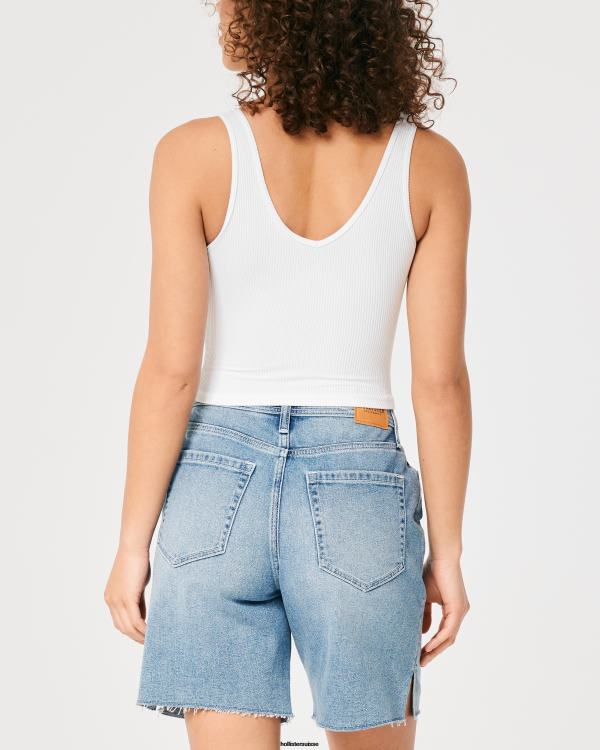 débardeur à col v en tissu côtelé sans couture femmes blanc Hollister hauts RRRJX31