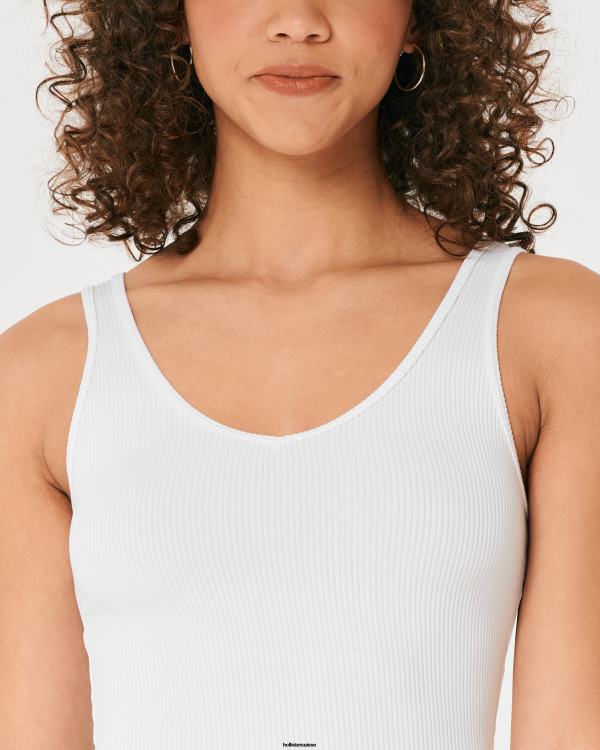 débardeur à col v en tissu côtelé sans couture femmes blanc Hollister hauts RRRJX31
