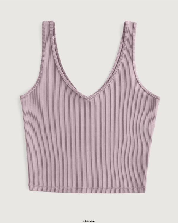 débardeur à col v en tissu côtelé sans couture femmes gris violet Hollister hauts RRRJX54