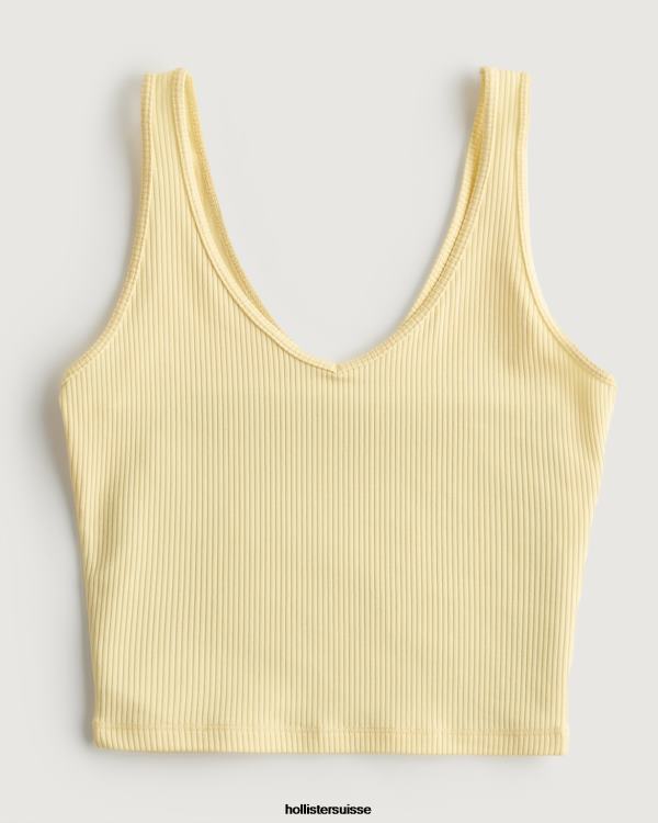 débardeur à col v en tissu côtelé sans couture femmes jaune Hollister hauts RRRJX420