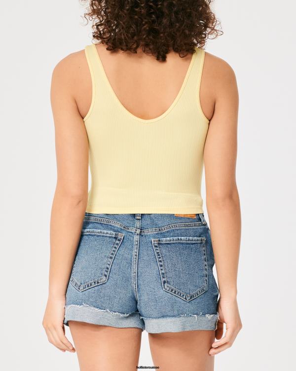 débardeur à col v en tissu côtelé sans couture femmes jaune Hollister hauts RRRJX420