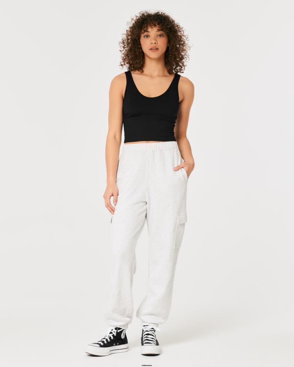 débardeur à col v en tissu côtelé sans couture femmes noir Hollister hauts RRRJX20