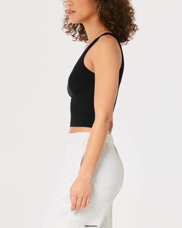 débardeur à col v en tissu côtelé sans couture femmes noir Hollister hauts RRRJX20