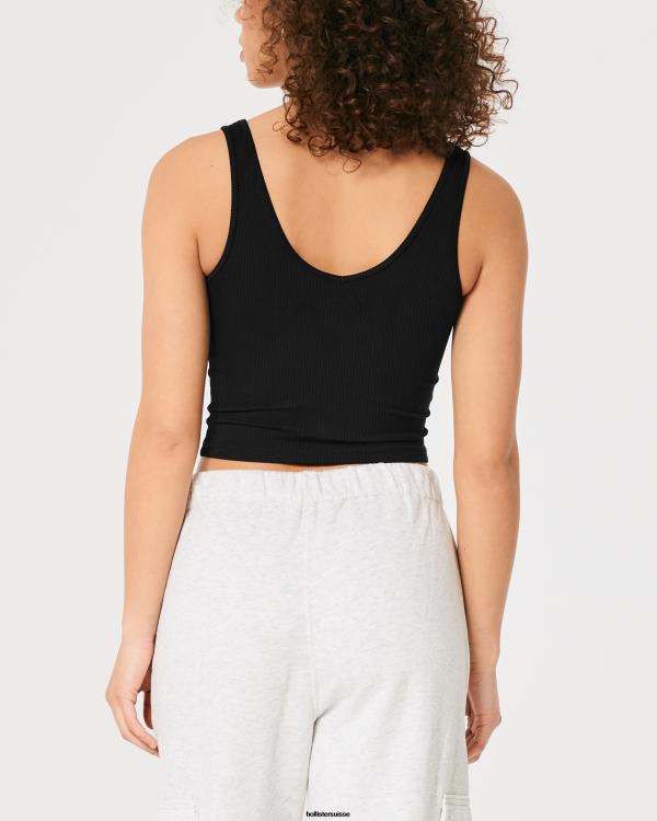 débardeur à col v en tissu côtelé sans couture femmes noir Hollister hauts RRRJX20