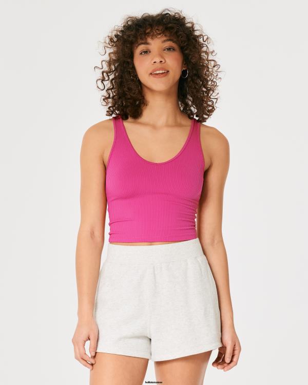 débardeur à col v en tissu côtelé sans couture femmes rose foncé Hollister hauts RRRJX424