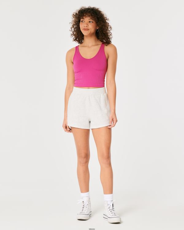 débardeur à col v en tissu côtelé sans couture femmes rose foncé Hollister hauts RRRJX424