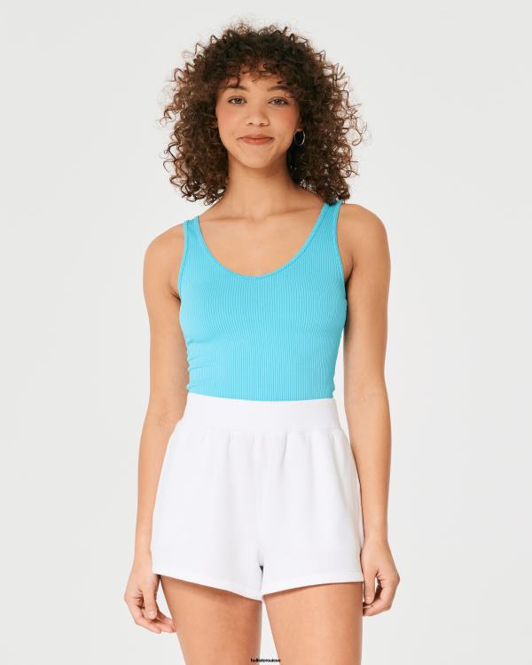 débardeur à col v en tissu côtelé sans couture femmes turquoise Hollister hauts RRRJX366