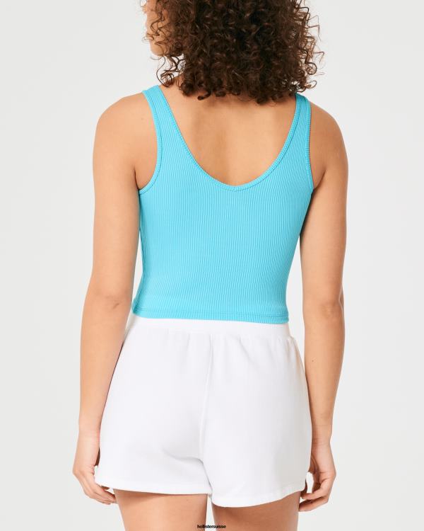 débardeur à col v en tissu côtelé sans couture femmes turquoise Hollister hauts RRRJX366