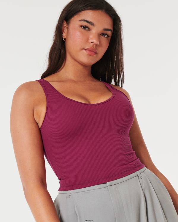 débardeur court côtelé à col v en tissu sans couture femmes bordeaux Hollister hauts RRRJX106