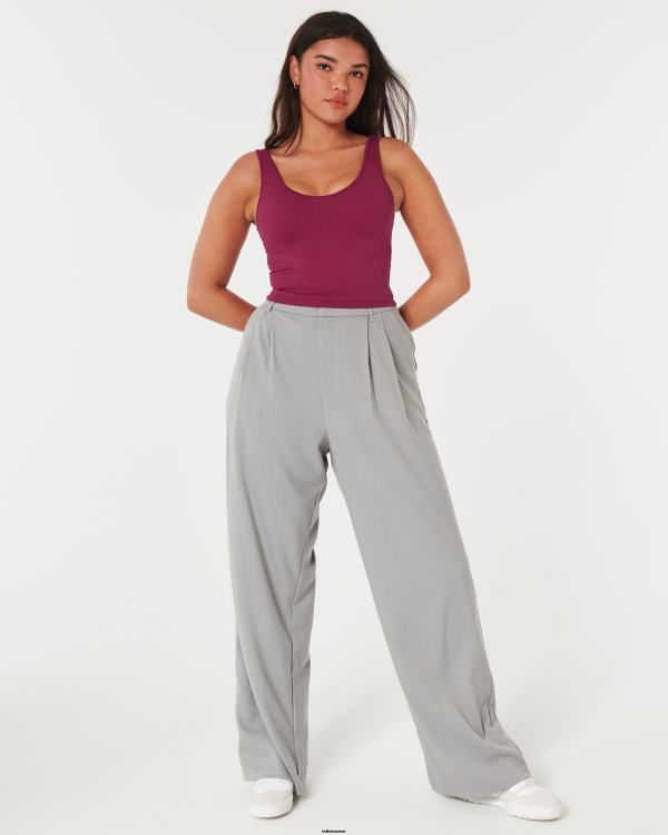 débardeur court côtelé à col v en tissu sans couture femmes bordeaux Hollister hauts RRRJX106