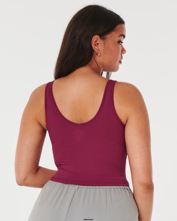 débardeur court côtelé à col v en tissu sans couture femmes bordeaux Hollister hauts RRRJX106