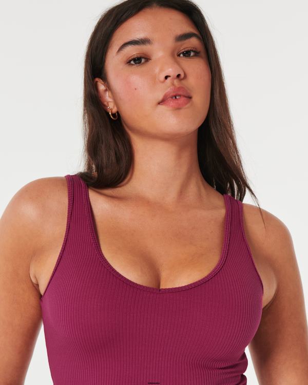 débardeur court côtelé à col v en tissu sans couture femmes bordeaux Hollister hauts RRRJX106