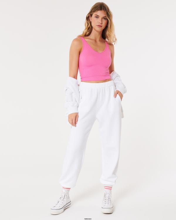 débardeur court côtelé à col v en tissu sans couture femmes rose Hollister hauts RRRJX12