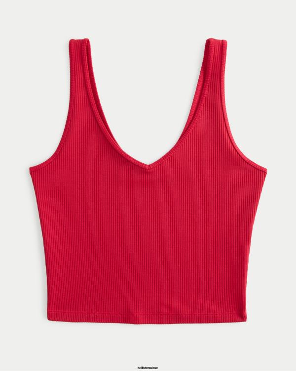 débardeur court côtelé à col v en tissu sans couture femmes rouge Hollister hauts RRRJX94