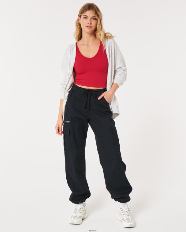 débardeur court côtelé à col v en tissu sans couture femmes rouge Hollister hauts RRRJX94