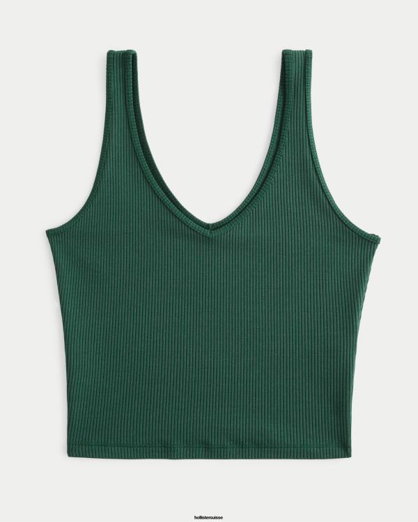 débardeur court côtelé à col v en tissu sans couture femmes vert foncé Hollister hauts RRRJX42