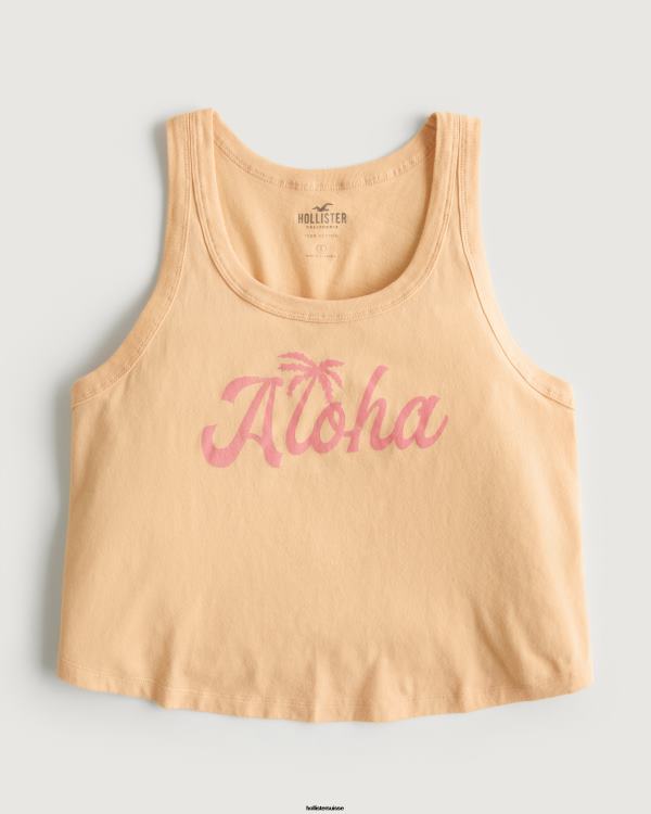 débardeur graphique aloha facile femmes orange clair Hollister hauts RRRJX214