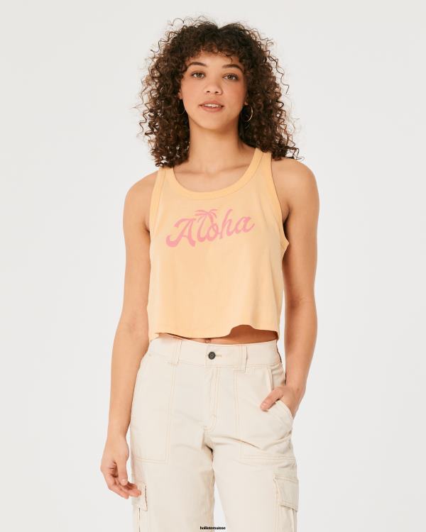 débardeur graphique aloha facile femmes orange clair Hollister hauts RRRJX214