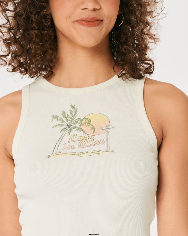 débardeur graphique côtelé à col montant femmes crème Hollister hauts RRRJX308