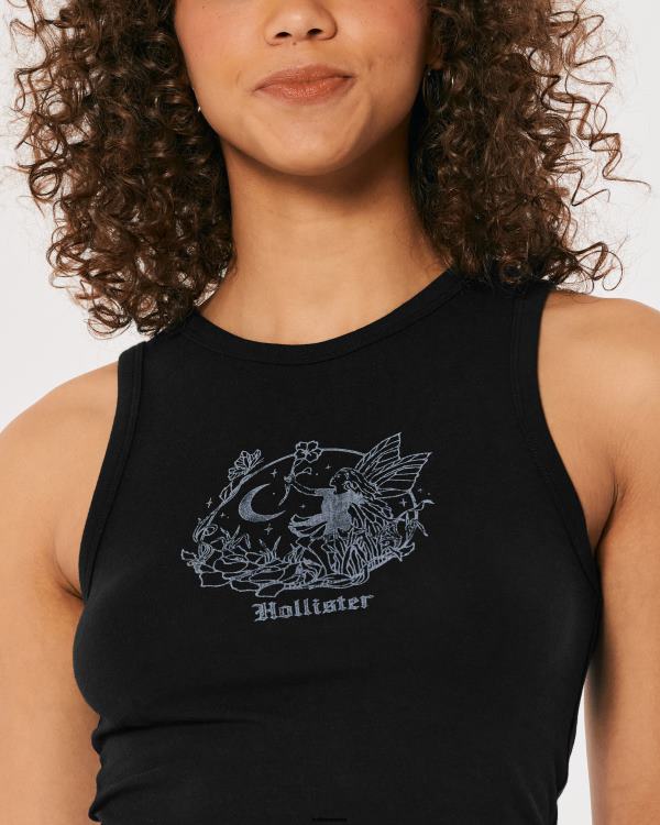 débardeur graphique à col montant femmes noir Hollister hauts RRRJX258