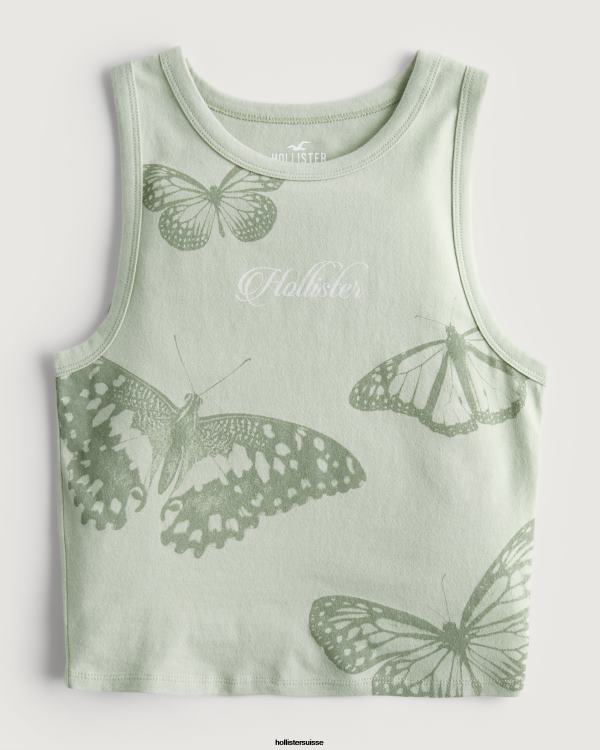débardeur graphique à col montant femmes vert clair Hollister hauts RRRJX254