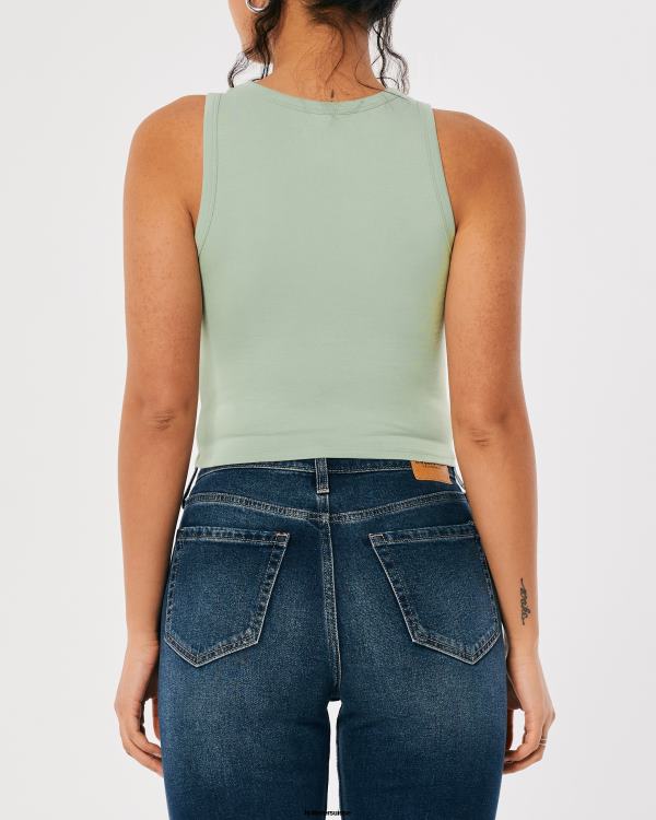 débardeur graphique à col montant femmes vert clair Hollister hauts RRRJX254