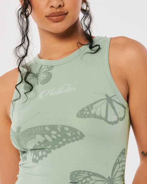 débardeur graphique à col montant femmes vert clair Hollister hauts RRRJX254