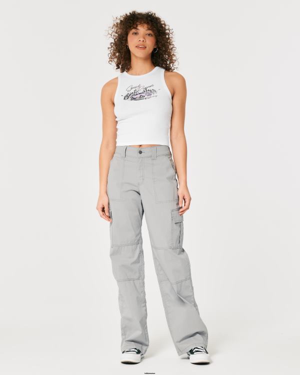 débardeur graphique de voiture de course côtelé à col montant femmes blanc Hollister hauts RRRJX278