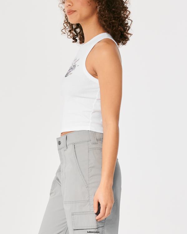 débardeur graphique de voiture de course côtelé à col montant femmes blanc Hollister hauts RRRJX278
