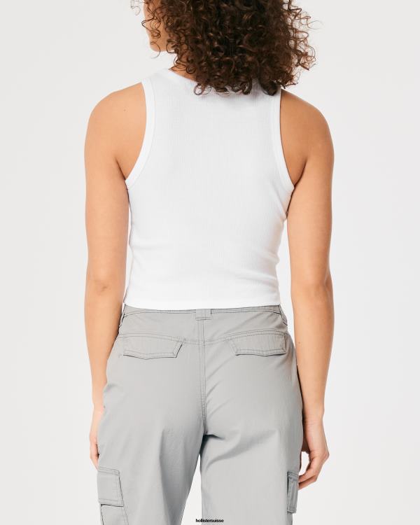 débardeur graphique de voiture de course côtelé à col montant femmes blanc Hollister hauts RRRJX278