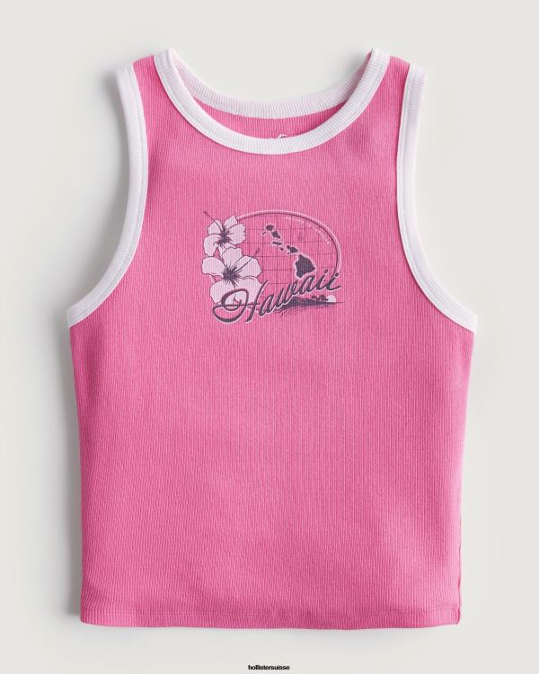 débardeur graphique hawaii côtelé à col montant femmes rose Hollister hauts RRRJX291