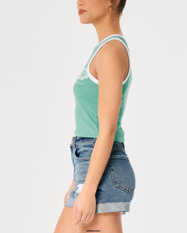 débardeur graphique long beach côtelé à col montant femmes vert Hollister hauts RRRJX213